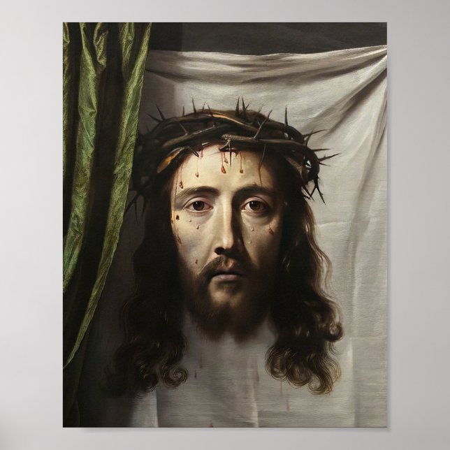 St Veronica Veil Shroud Jesus Ansikte Poster (Framsidan)