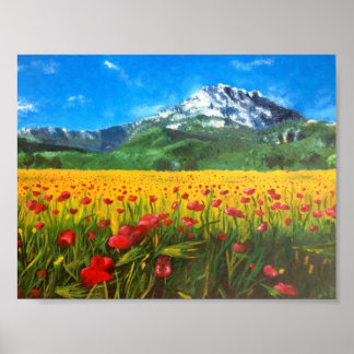 St Victoire med Poppies Poster
