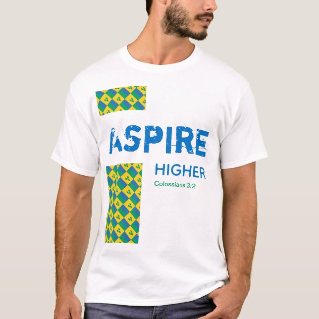 St Vincent ASPIRE HIGHER Christian Scripture T Shirt (Framsida)