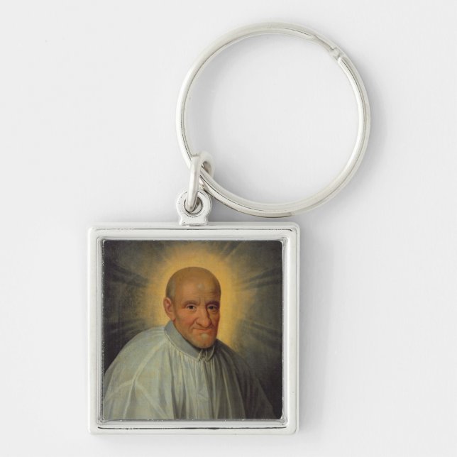 St. Vincent de Paul Fyrkantig Silverfärgad Nyckelring (Framsidan)