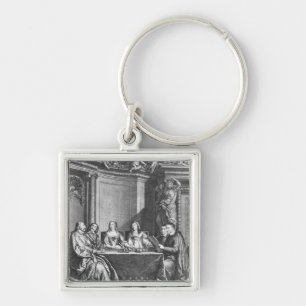 St. Vincent de Paul och kardinal Jules Mazarin Fyrkantig Silverfärgad Nyckelring