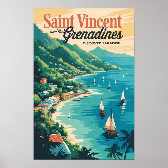 St Vincent och Grenadinerna Landskaps Retro Poster (Framsidan)