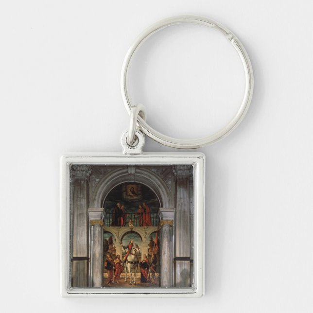 St. Vitalis och Saints Fyrkantig Silverfärgad Nyckelring (Framsidan)