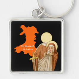 St. Winifred of Wales (P 002) Fyrkantig Silverfärgad Nyckelring