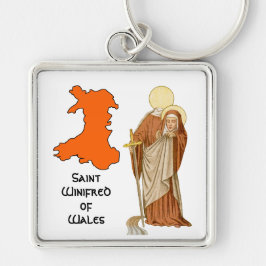 St. Winifred of Wales (P 002) Fyrkantig Silverfärgad Nyckelring