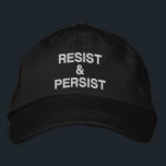 Stå emot och framhärda i politiska protester broderad keps<br><div class="desc">Visa att du inte kommer att använda ge för att tyranni och inspirera andra att protestera genom att bära ett basebolllock som innehåller ord "Resistens & Persist" som är broderat i fet vit text mot svart bakgrund. Det finns hattar i andra färg i sidlisten. Om du vill se designen Resistent...</div>