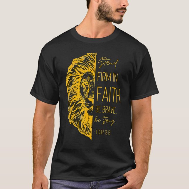 Stå fast i tron var Modig, var stark Jesus Lejon T Shirt (Framsida)