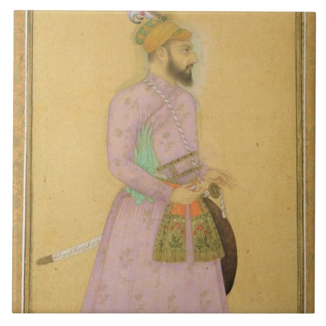 Stå figur av en Mughal prince, från det litet Kakelplatta (Framsidan)