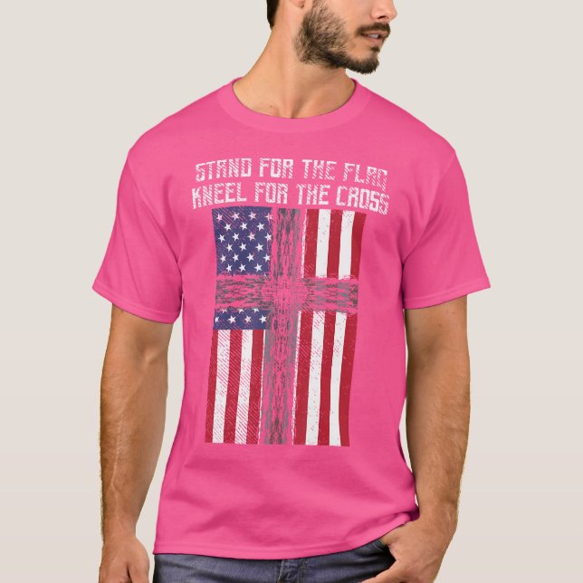 Stå Flagga Kneel Kor Gud Jesus Amerika Kristus T Shirt (Framsida)