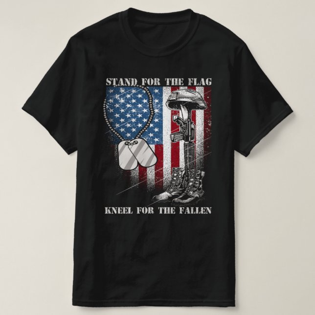 stå för flagga knä för fallna veteraner t shirt (Design framsida)