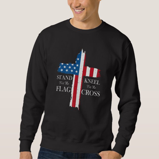 Stå för Flagga Kneel för Kor Lång Ärmad Tröja (Framsida)