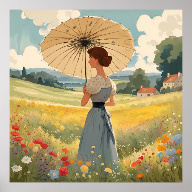 Stå i fält på sommarblommor Skriv ut vild Poster (Framsidan)