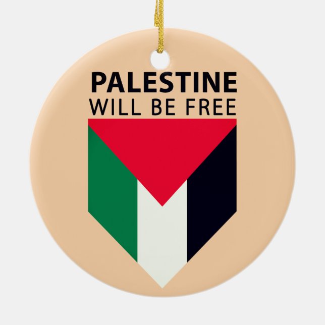 Stå med Palestina, Flagga och Olive Träd Julgransprydnad Keramik (Baksidan)