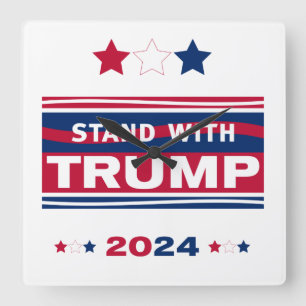 Stå med Trump~2024~MAGA Fyrkantig Klocka