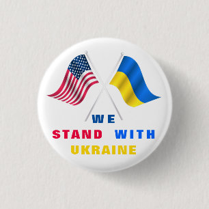 Stå Med Ukraina-knapp USA och Ukrainska flaggor Knapp
