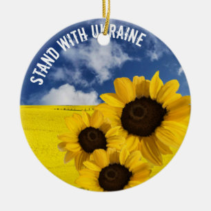 Stå med Ukrainas gult och blå med solblommor Julgransprydnad Keramik