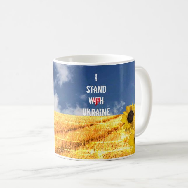 Stå med Ukrainas gult och blå med solblommor Kaffemugg (Framsida höger)