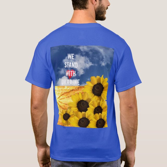 Stå med Ukrainas gult och blå med solblommor T Shirt (Baksida)