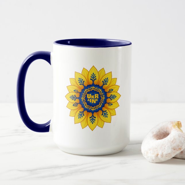 Stå med Ukrainas solros blå gula flagga Mugg (Med munk)