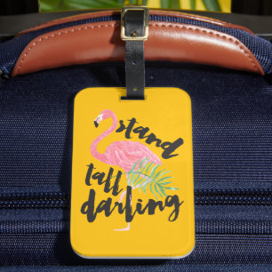 Stå Rak Kära Citat Neon Rosa Flamingo Text Bagagebricka