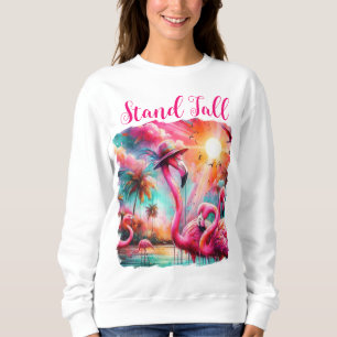 Stå Tall Tropical Rosa Flamingos Handflatan Träd S T Shirt
