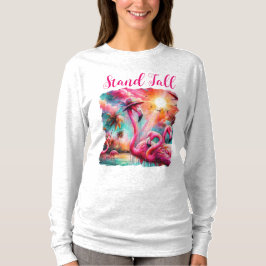 Stå Tall Tropical Rosa Flamingos Handflatan Träd S T Shirt