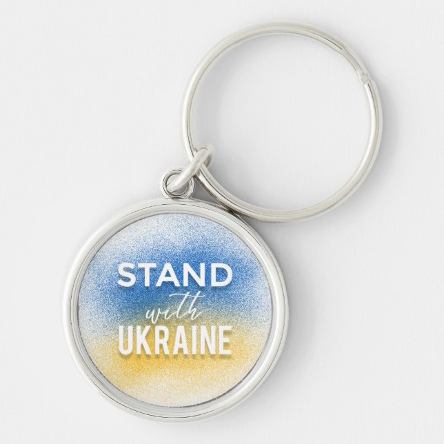 Stå upp med Ukraina Round Keychain Rund Silverfärgad Nyckelring (Framsidan)