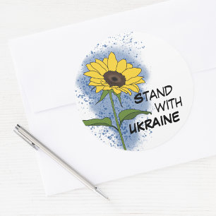 Stå upp med Ukraina Solros Runt Klistermärke