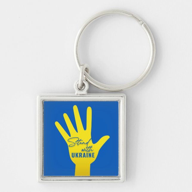 Stå upp med Ukraina Square Keychain Fyrkantig Silverfärgad Nyckelring (Framsidan)
