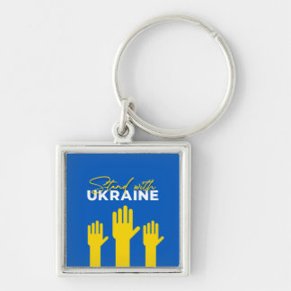 Stå upp med Ukraina Square Keychain Fyrkantig Silverfärgad Nyckelring