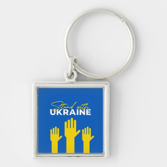 Stå upp med Ukraina Square Keychain Fyrkantig Silverfärgad Nyckelring (Framsidan)