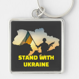 Stå upp med Ukraina - Stöd och solidaritet Fyrkantig Silverfärgad Nyckelring