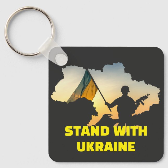 Stå upp med Ukraina - Stöd och solidaritet Nyckelring (Framsida)