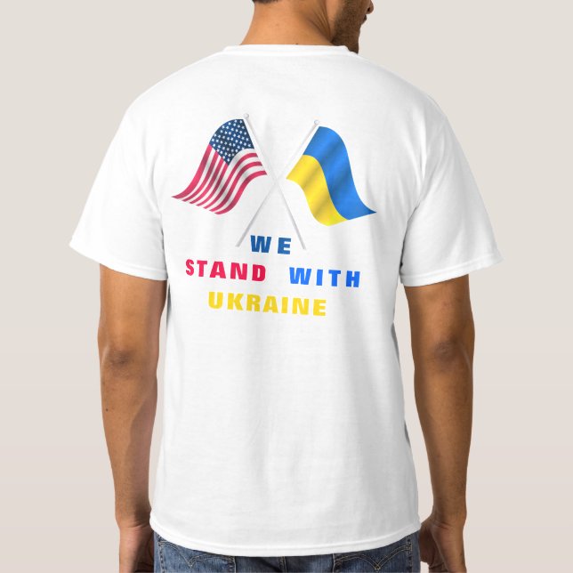 Stå upp med Ukraina T-Shirt USA flagga Ukrainas Fl (Baksida)