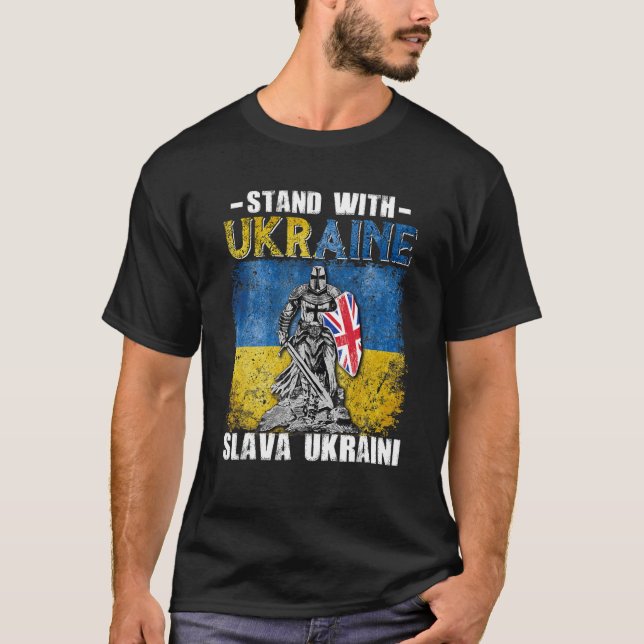 Stå upp med Ukraina UK Knight Ukrainas Flagga Slav T Shirt (Framsida)