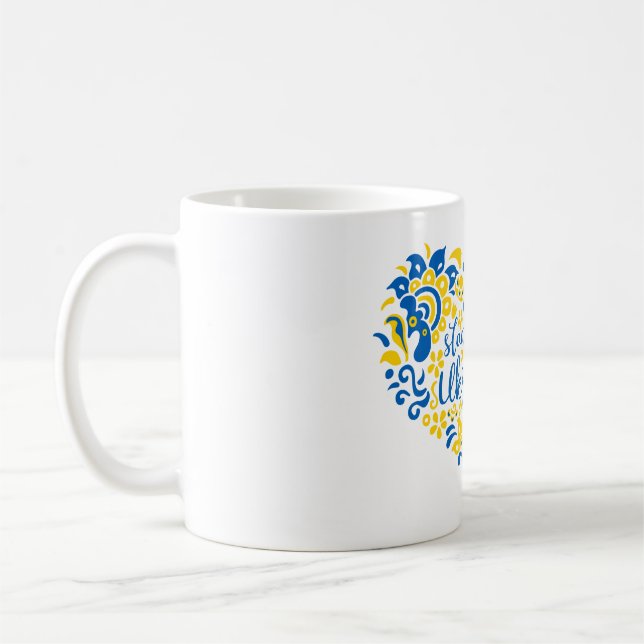 Stå upp med ukrainsk text och hjärta kaffemugg (Vänster)
