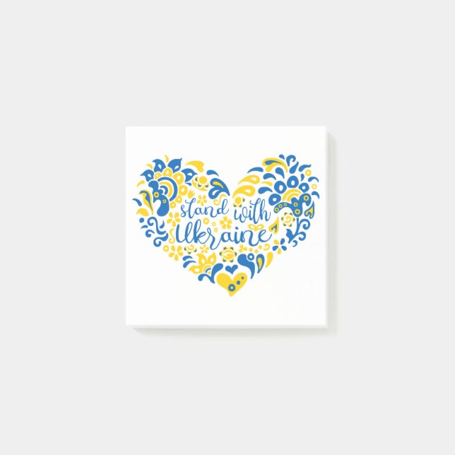 Stå upp med ukrainsk text och hjärta post-it block (Framsida)