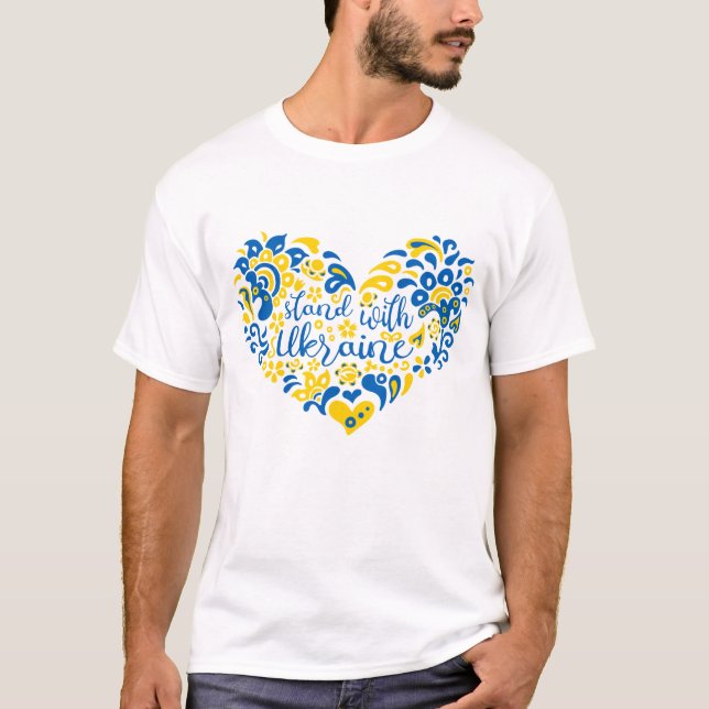 Stå upp med ukrainsk text och hjärta t shirt (Framsida)