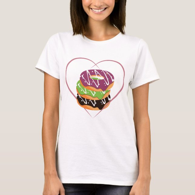 Stablett Donut Hjärta Kärlek Design T Shirt (Framsida)