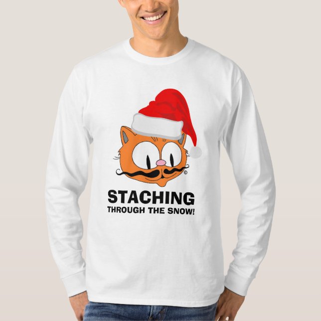STACHA GENOM SNÖN Mustasch Humor Katt T Shirt (Framsida)