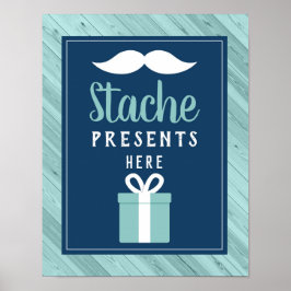 Stache Presenter hit - skylt, Blue och Aqua Poster