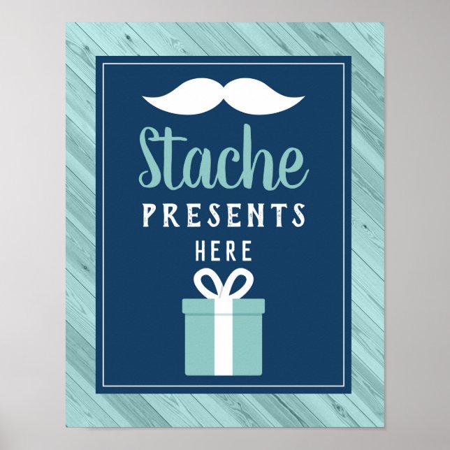 Stache Presenter hit - skylt, Blue och Aqua Poster (Framsidan)