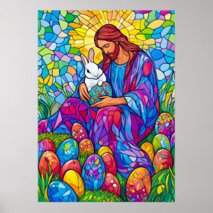 Stached Glass Jesus Christian Påsk Poster