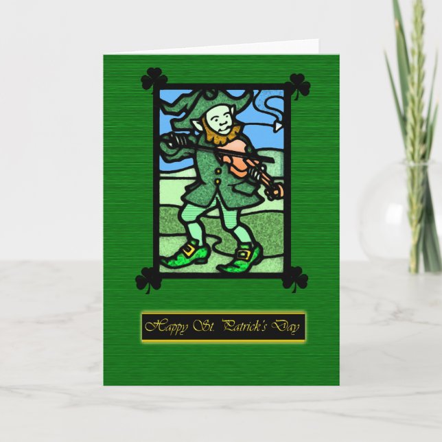 Stached Glass St. Patrick's Day Card, Saint Patric Kort (Framsida)
