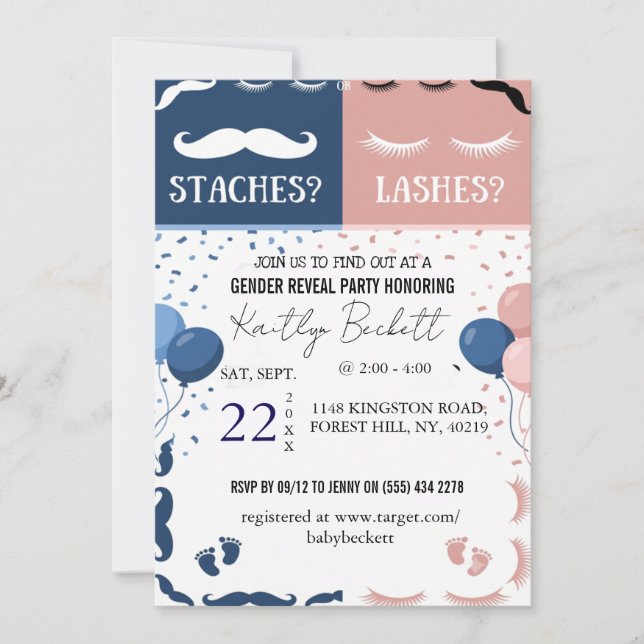Staches eller Lashes Könsbestämmande Inbjudan (Framsida)