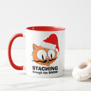 Staching genom snön! Mustaschhumor katt Mugg