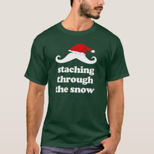 Staching till och med den roliga julmustachen för tee