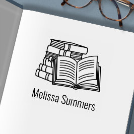 Stack av Bokar och Open Bok - bokskylt Självfärgande Stämpel