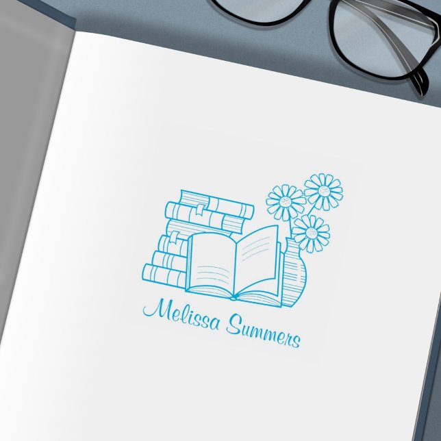 Stack av Bokar, Open Bok, Flowers - Bokplåt Självfärgande Stämpel (Skapare uppladdad)