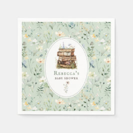 Stack av bokar, vattenfärg för babydusch, vilda bl pappersservett